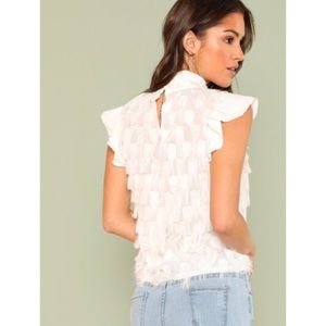 Key Hole Fringe Sleeve Blouse
